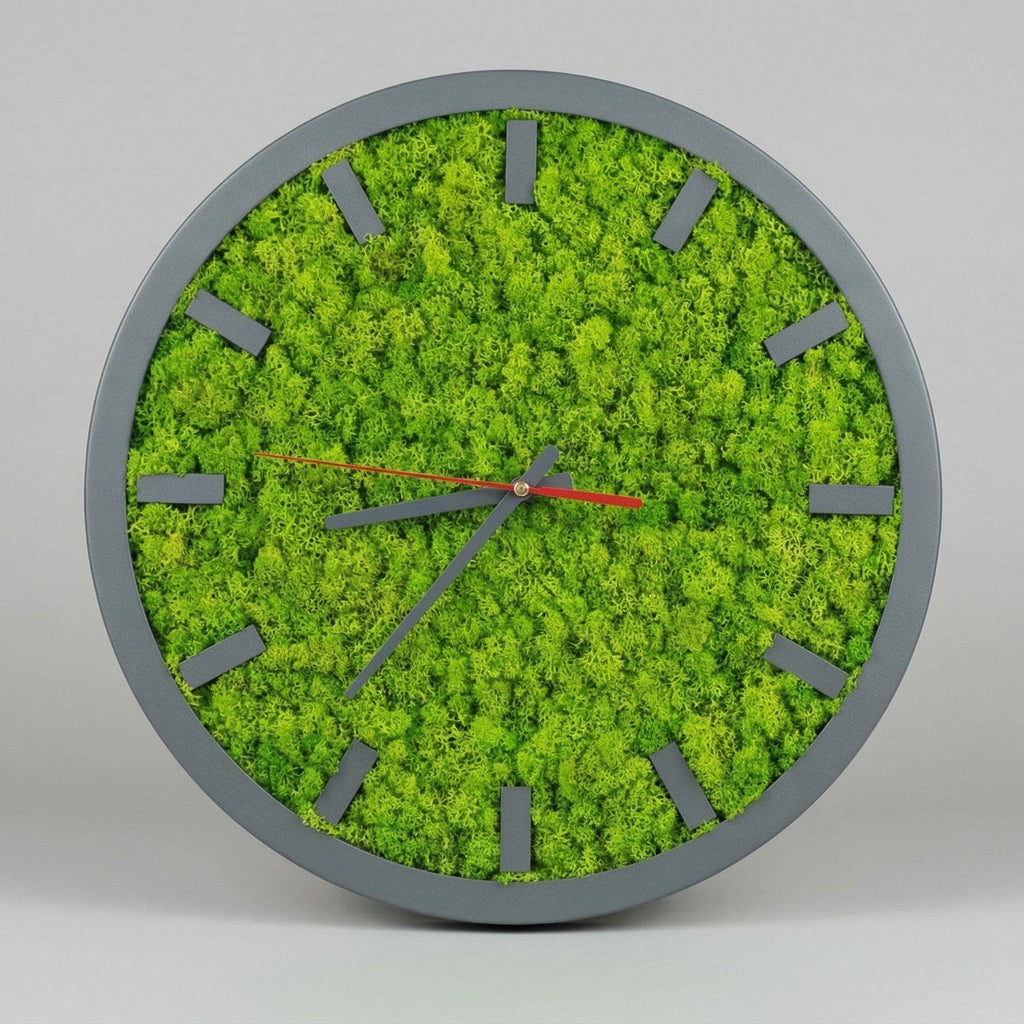 Modern Wood & Moss Wall Clock | Silent Timepiece