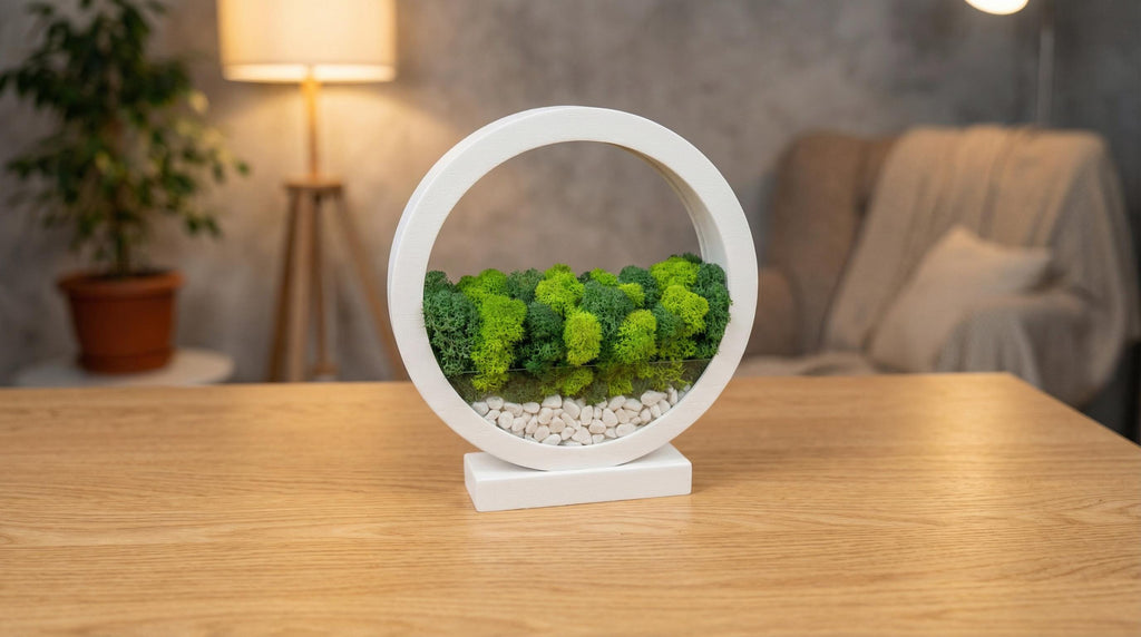White Wooden Night Light with Moss