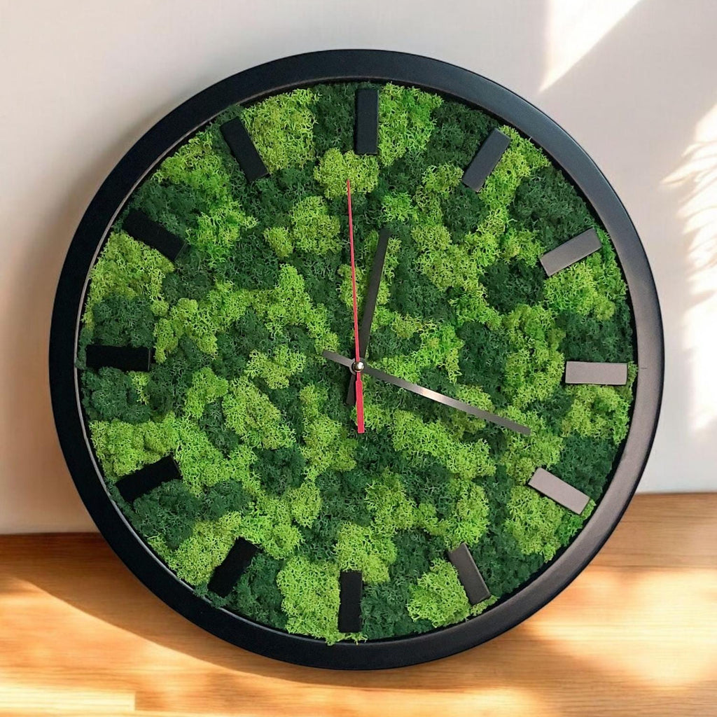 Modern Wood & Moss Wall Clock | Silent Timepiece