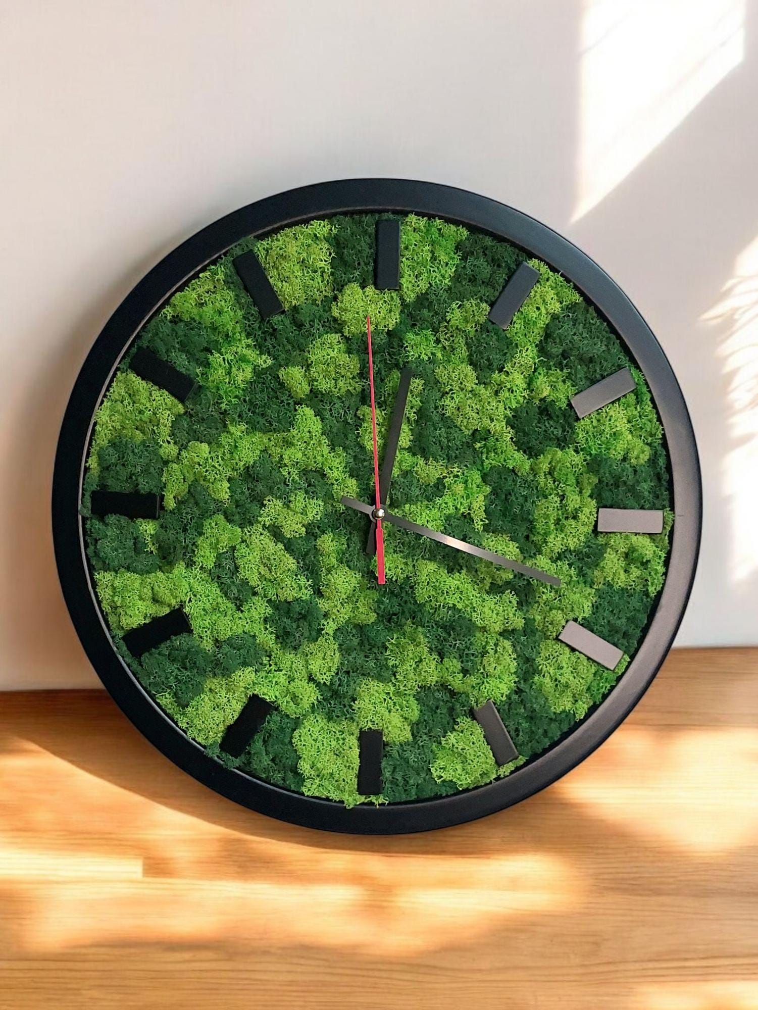 Modern Wood Wall Clock | Round Moss Wall Decor