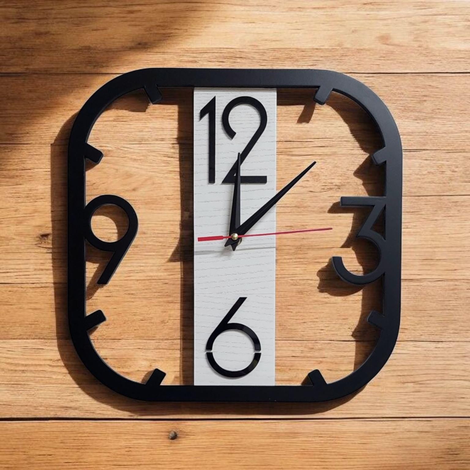 Modern Wooden Wall Clock | Minimalist Square Wall Watch with Large Numbers