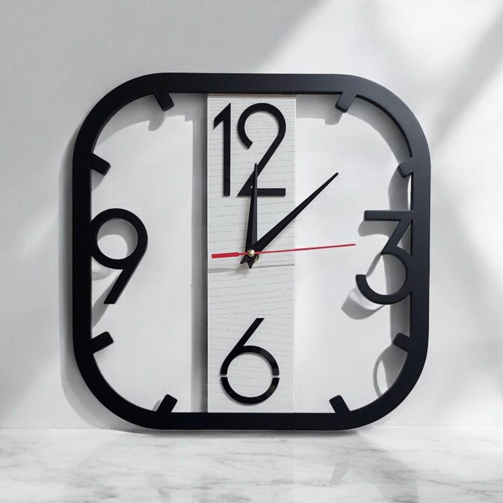Modern Wooden Wall Clock | Minimalist Square Wall Watch with Large Numbers
