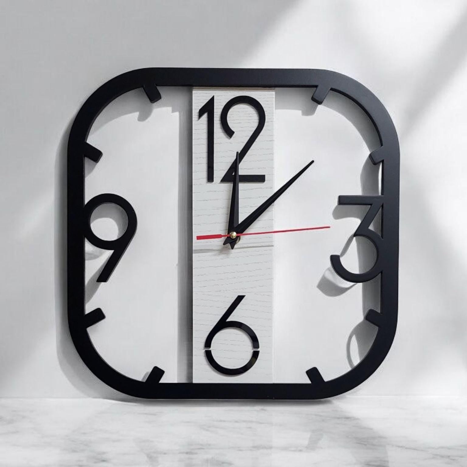 Modern Wooden Wall Clock | Minimalist Square Wall Watch with Large Numbers