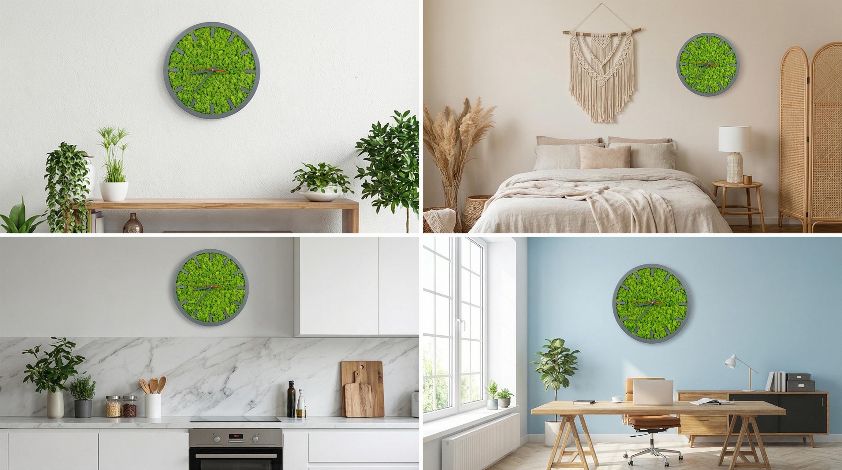 Modern Wood & Moss Wall Clock | Silent Timepiece