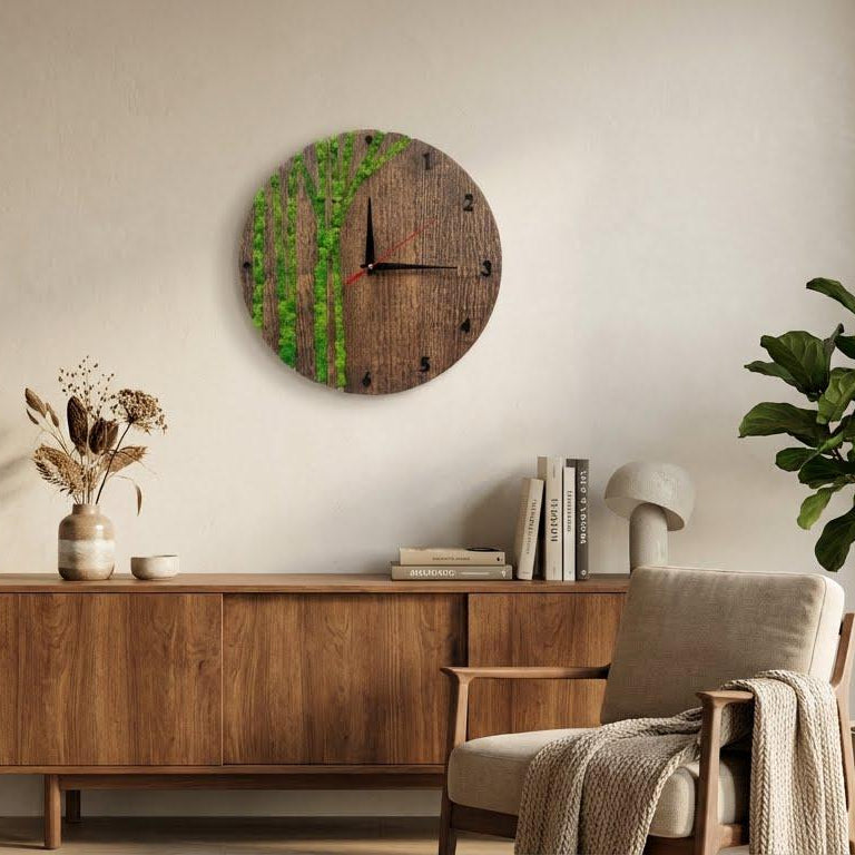 Wood & Moss Wall Clock | Eco Decor Timepiece