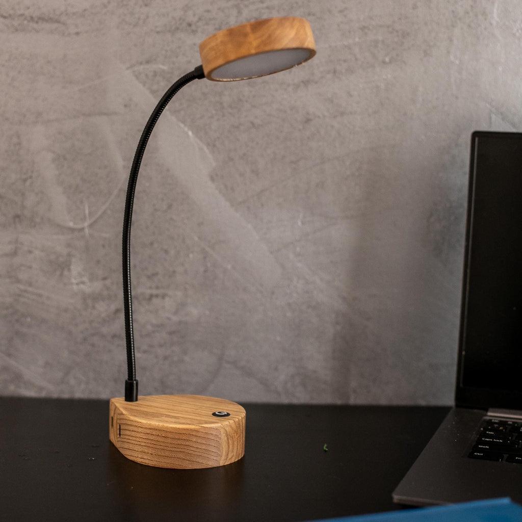 Handmade Wooden LED Desk Lamp, Flexible Reading Light