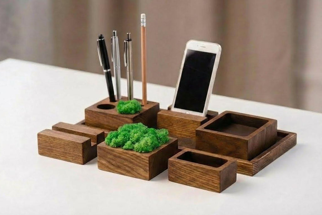 Large Modular 6-Piece Desk Organizer | Ash Wood & Moss