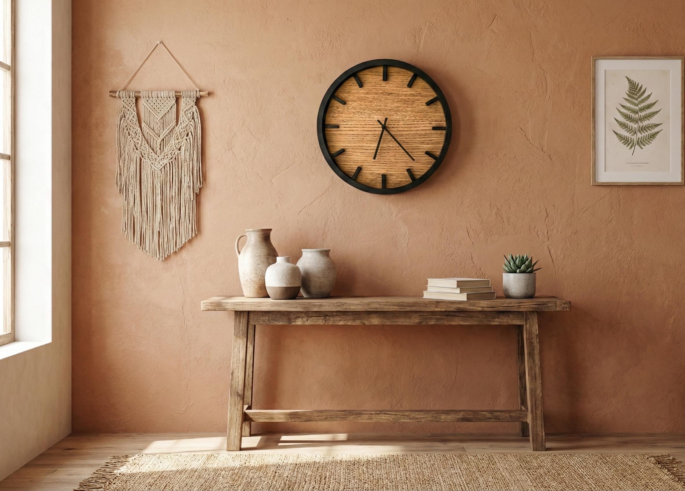 Modern Wood Wall Clock | Round Clock for Living Room | Natural Decor
