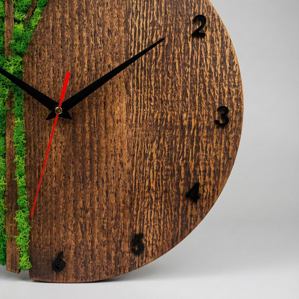 Wood & Moss Wall Clock | Eco Decor Timepiece
