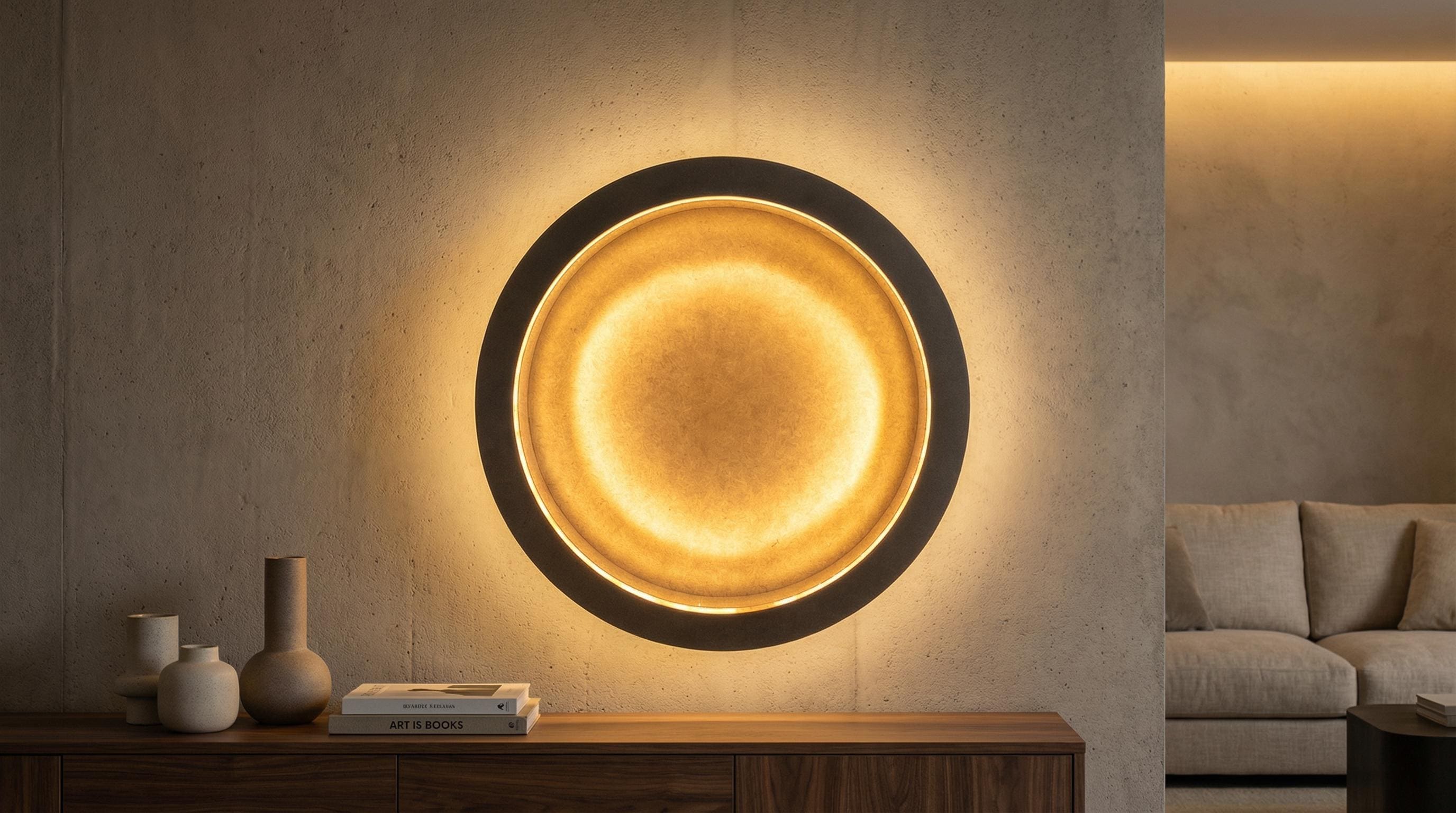 Round Wood Art Board with Double-Sided LED Backlight | Dual Illumination Wall Art