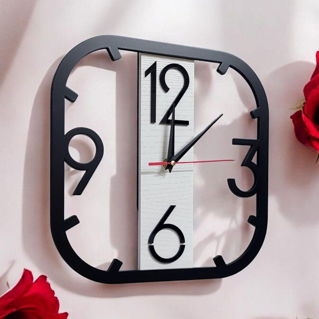 Modern Wooden Wall Clock | Minimalist Square Wall Watch with Large Numbers