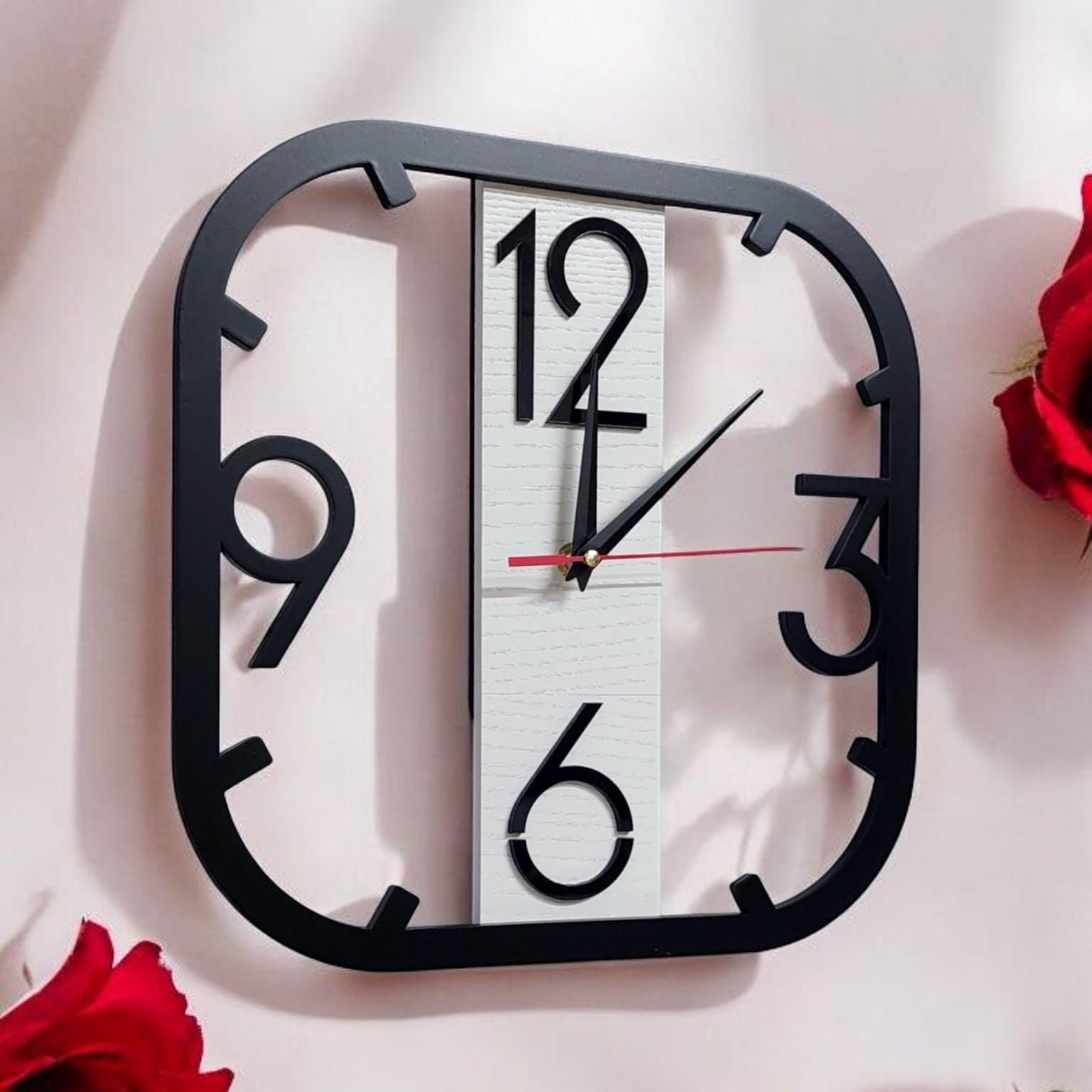 Modern Wooden Wall Clock | Minimalist Square Wall Watch with Large Numbers