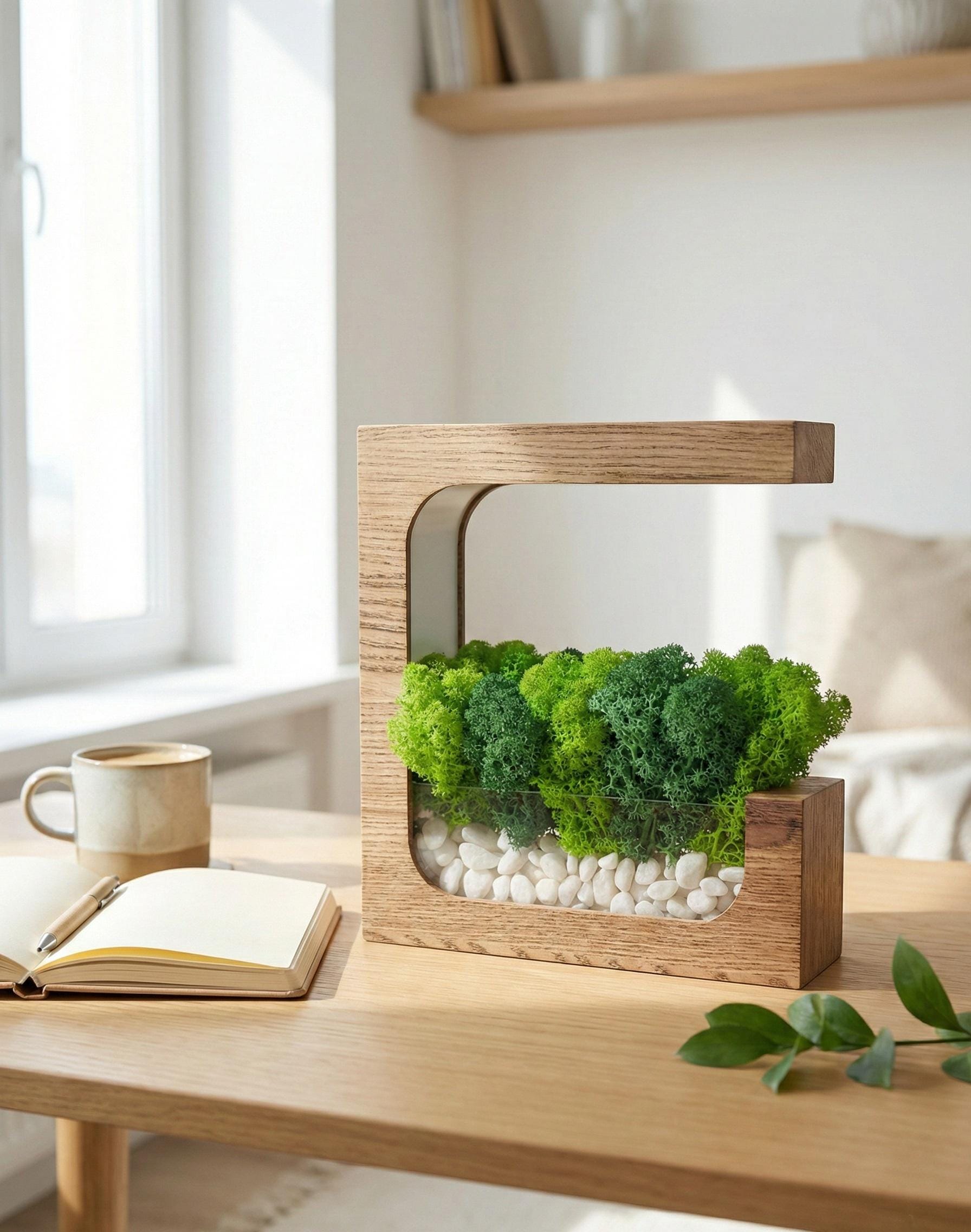 Wooden Moss Desk Lamp