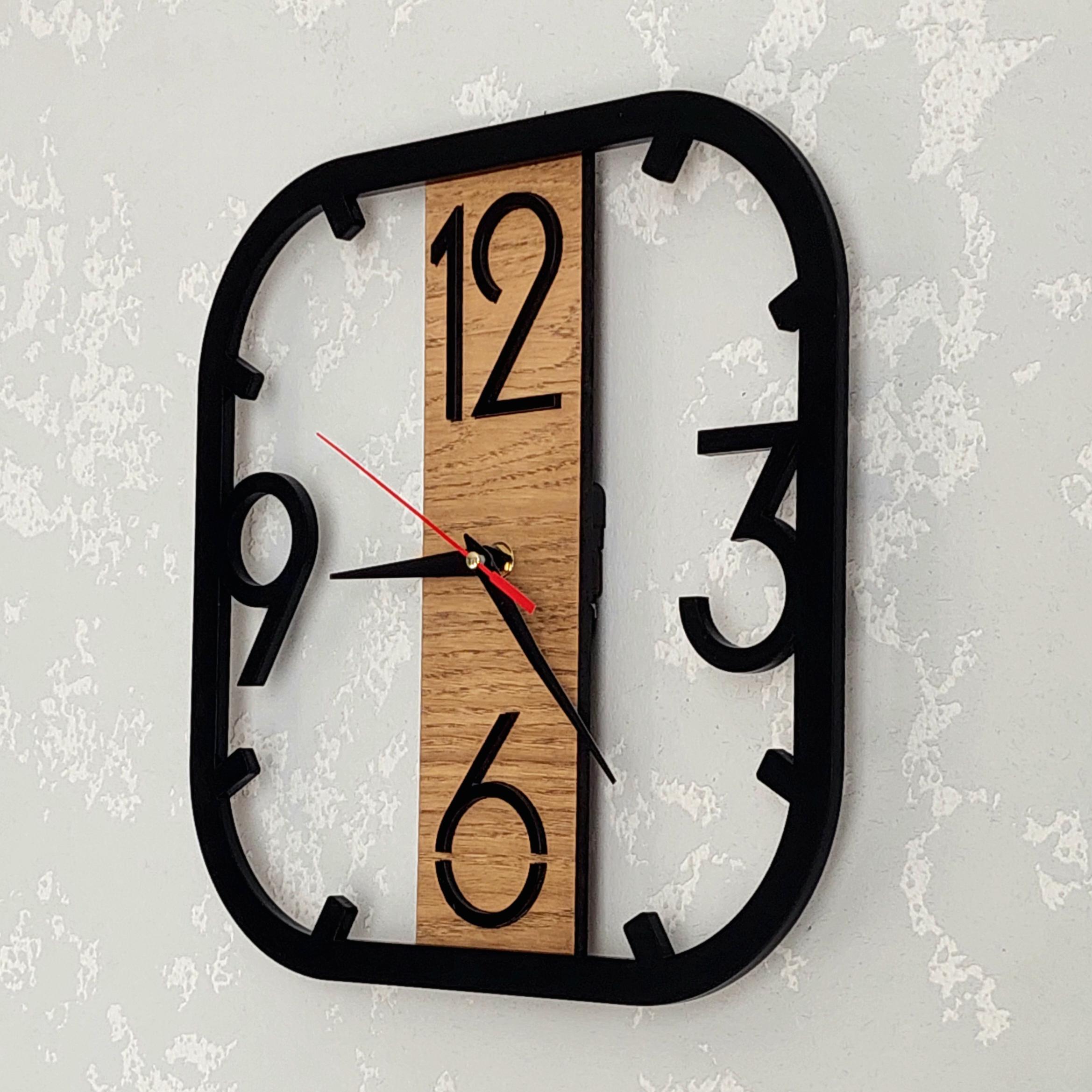 Modern Wooden Wall Clock | Minimalist Square Wall Watch with Large Numbers
