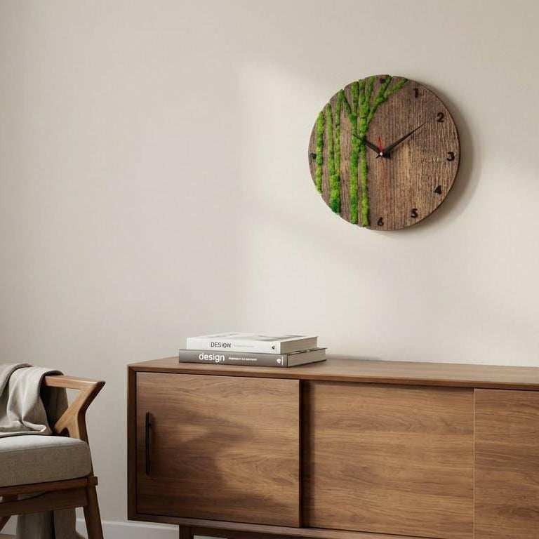 Wood & Moss Wall Clock | Eco Decor Timepiece