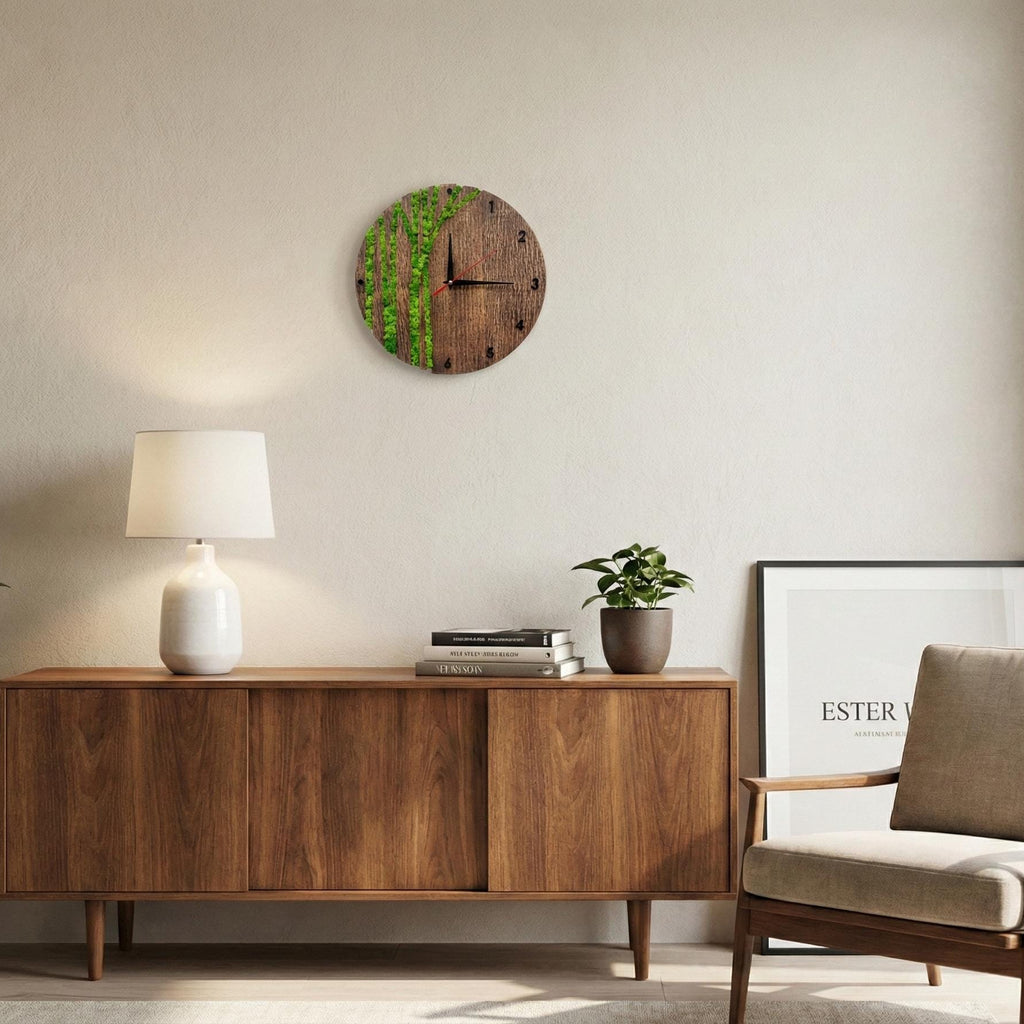 Wood & Moss Wall Clock | Eco Decor Timepiece