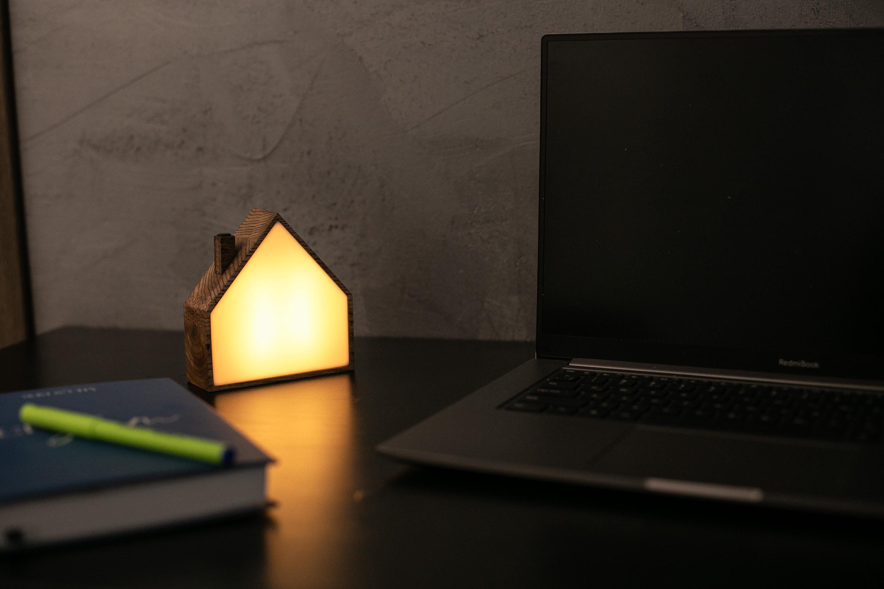 Wooden House Night Light | USB Type-C Powered Table Lamp | Touch Control Desk Light
