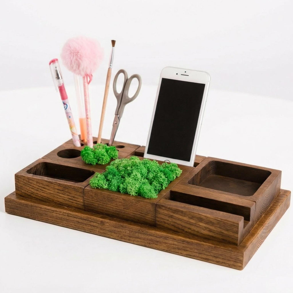 Large Modular 6-Piece Desk Organizer | Ash Wood & Moss