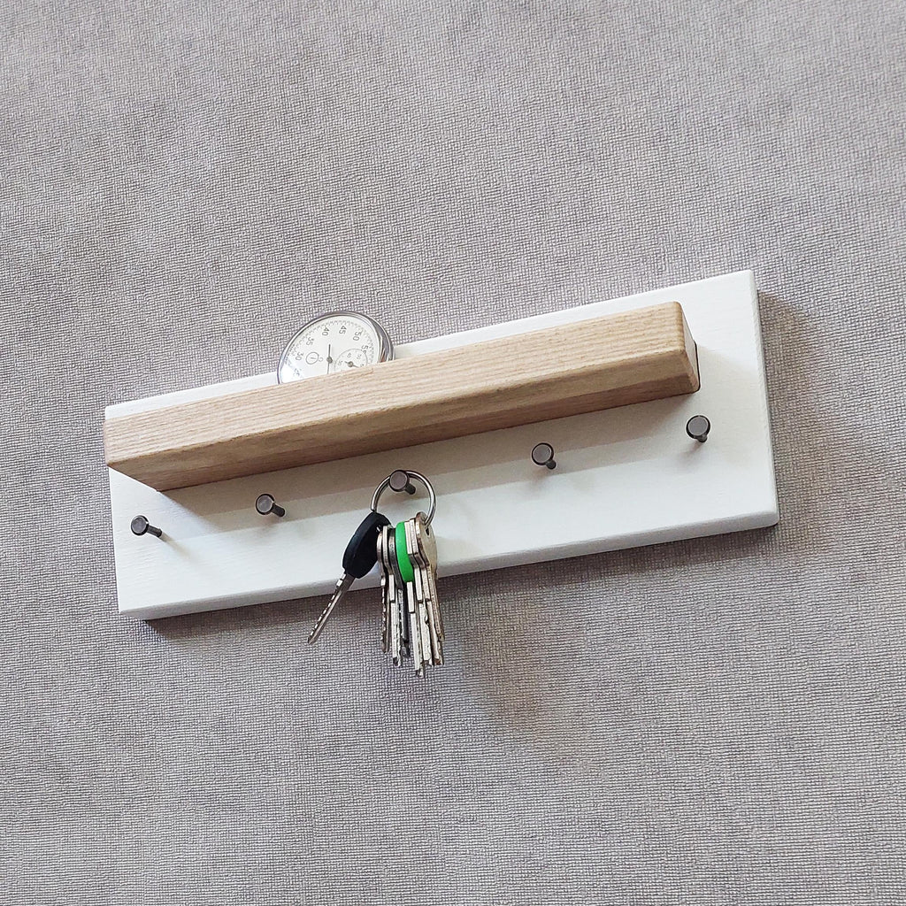 Minimalist Wood Key Holder with Shelf | Entryway Organizer | New Home Gift