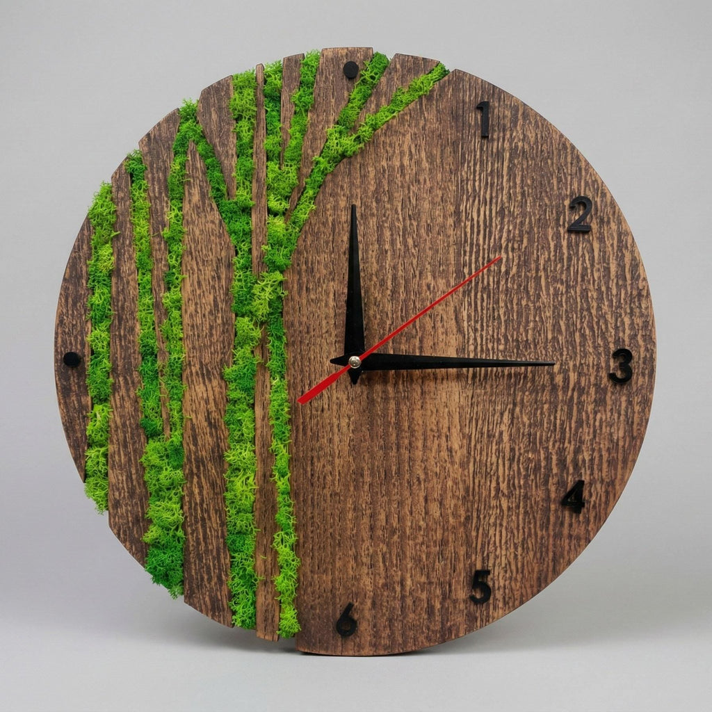 Wood & Moss Wall Clock | Eco Decor Timepiece