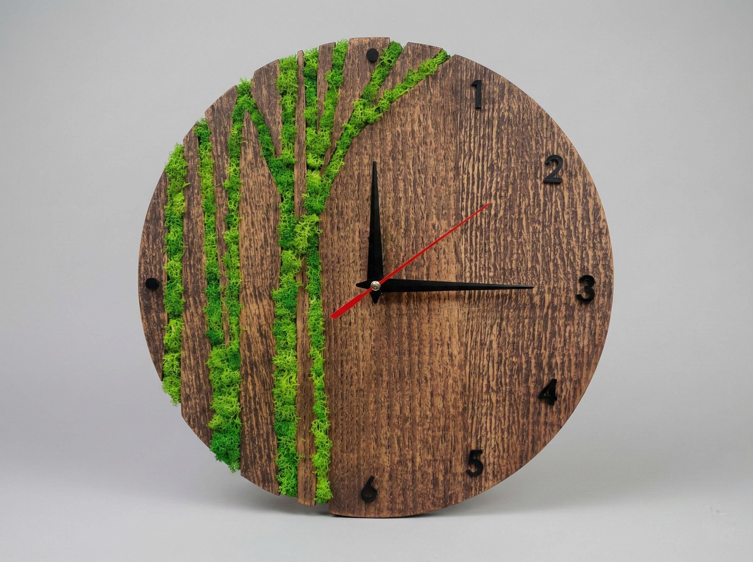 Wood and Stabilized Moss Wall Clock | Modern Eco Decor