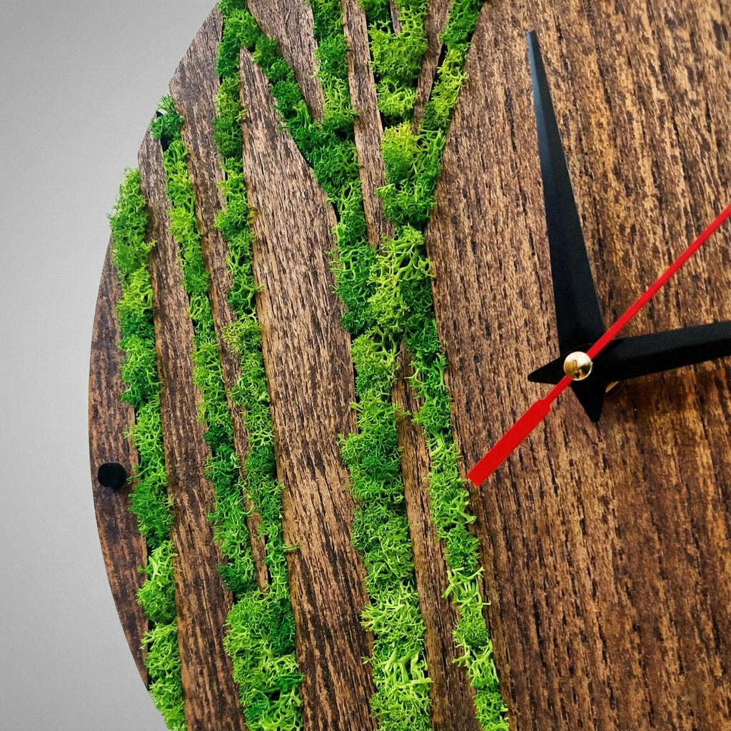 Wood & Moss Wall Clock | Eco Decor Timepiece