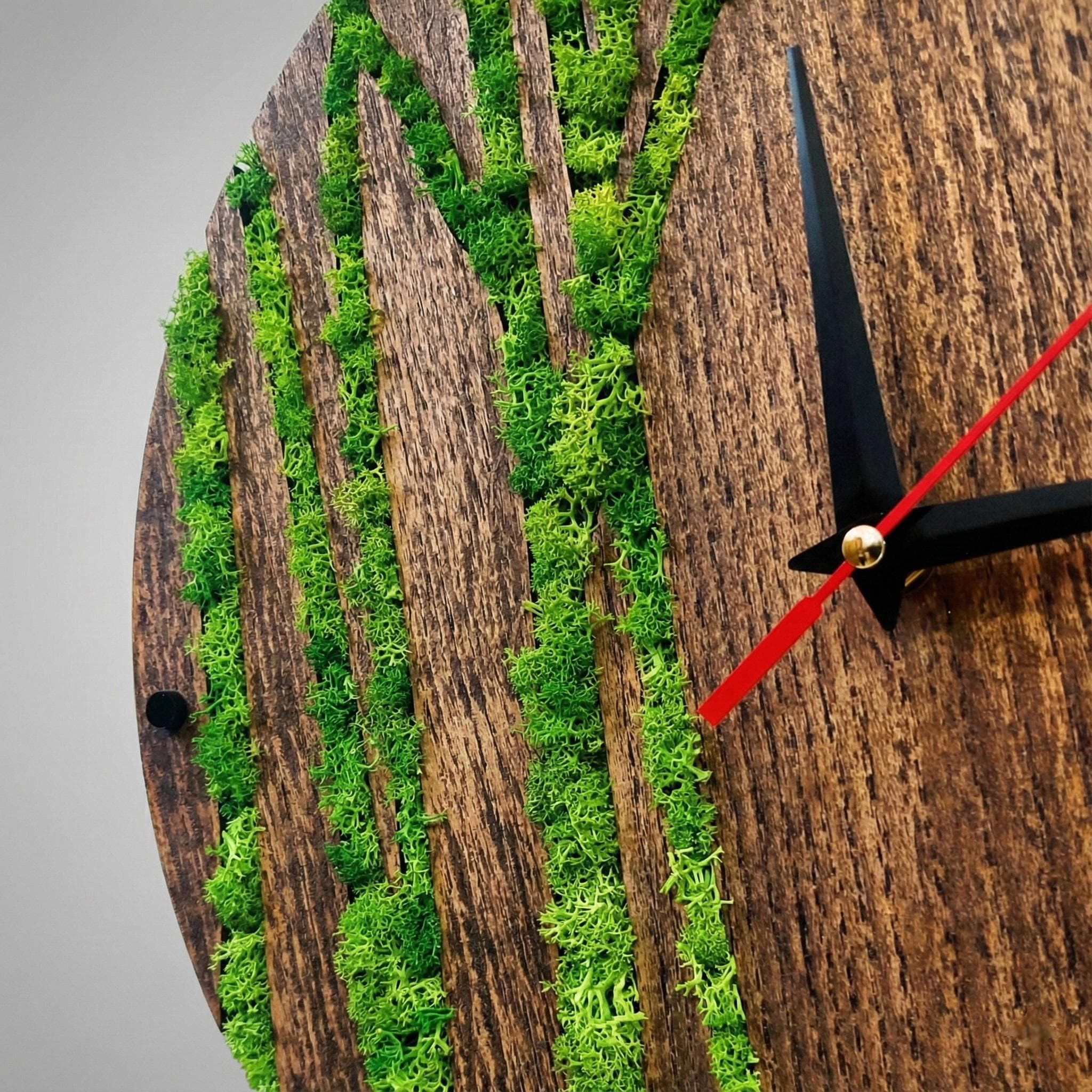 Wood and Stabilized Moss Wall Clock | Modern Eco Decor