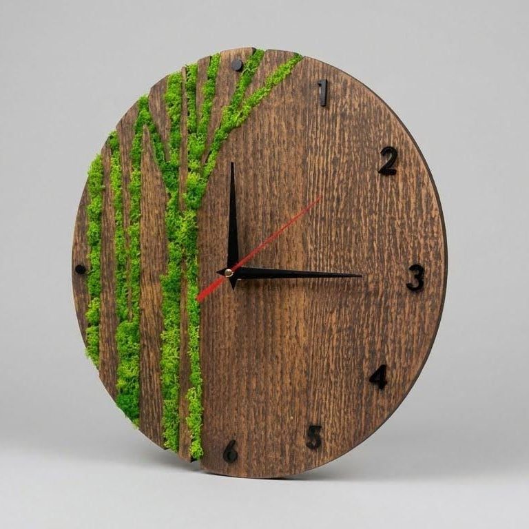 Wood & Moss Wall Clock | Eco Decor Timepiece