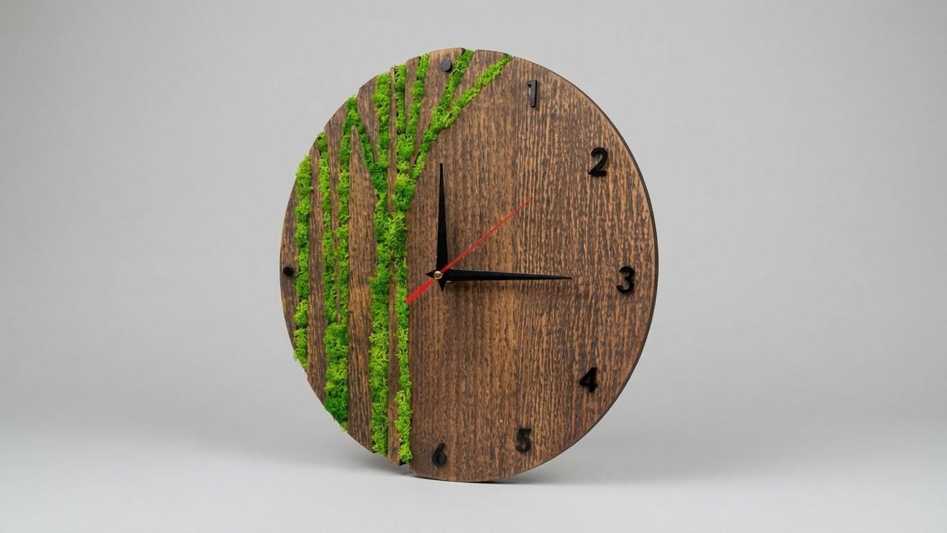 Wood and Stabilized Moss Wall Clock | Modern Eco Decor