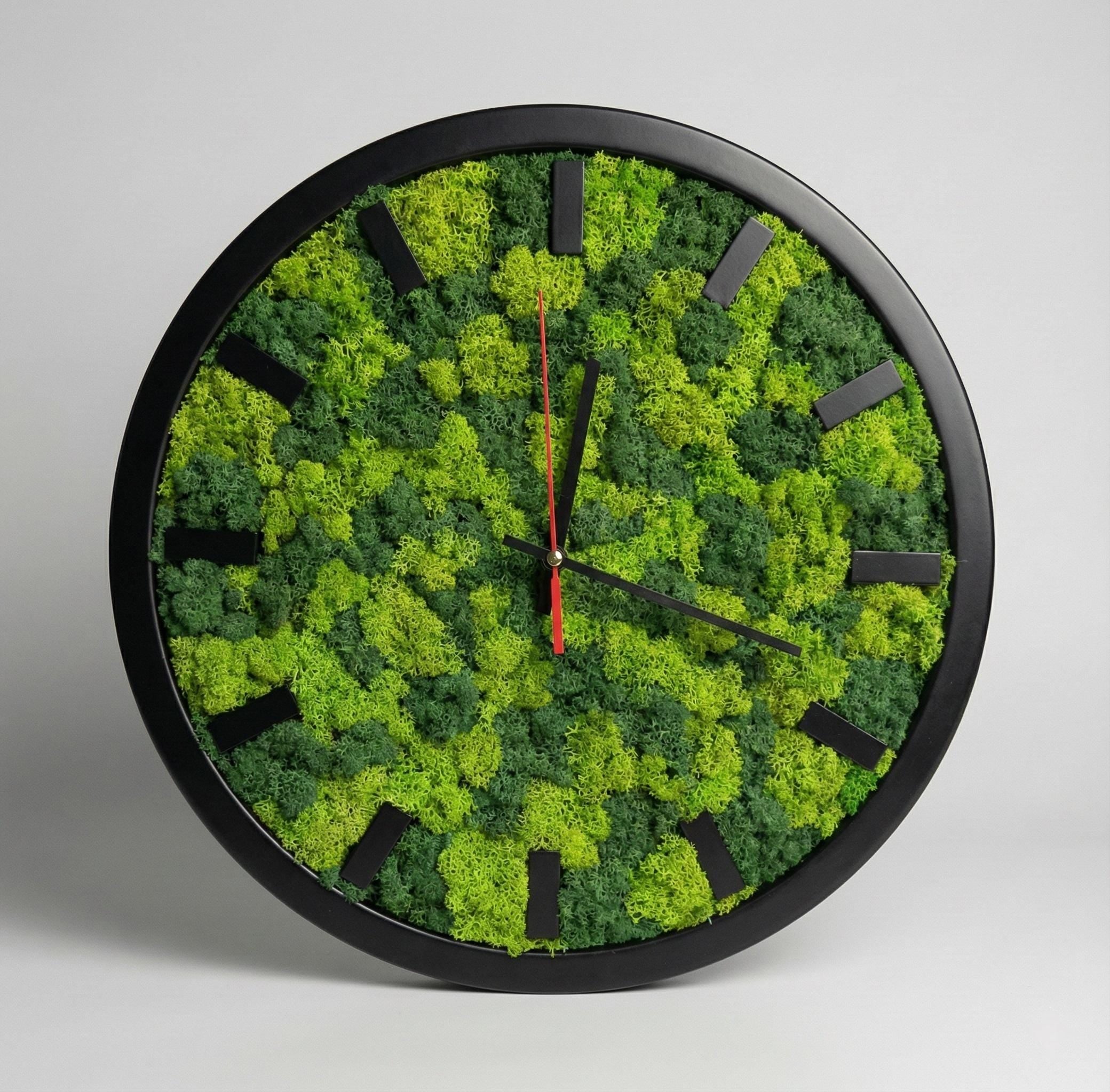 Modern Wood Wall Clock | Round Moss Wall Decor