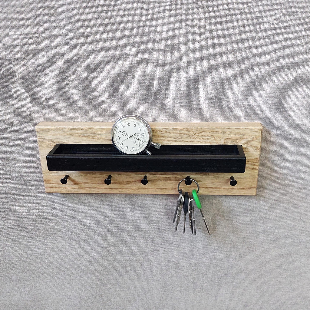 Minimalist Wood Key Holder with Shelf | Entryway Organizer | New Home Gift