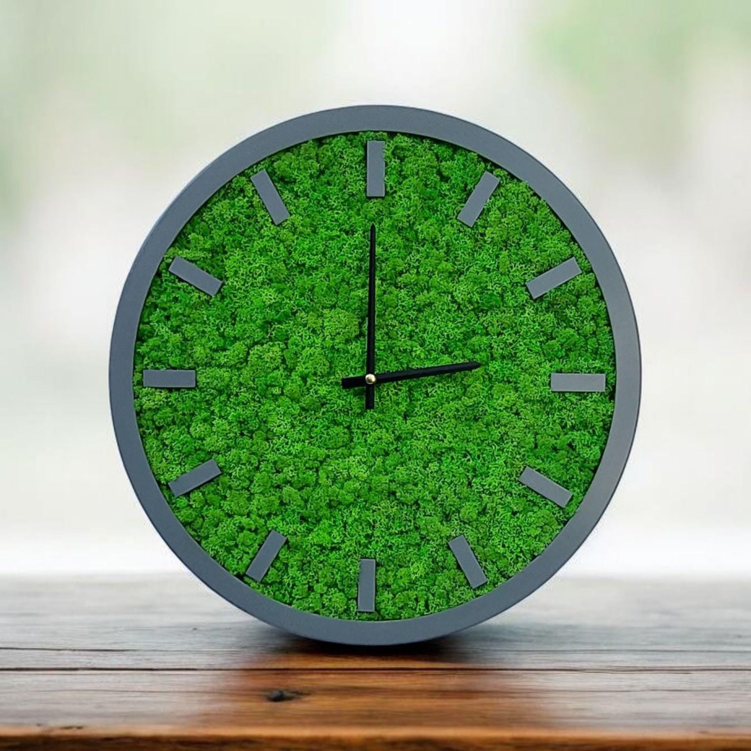 Modern Wood & Moss Wall Clock | Silent Timepiece