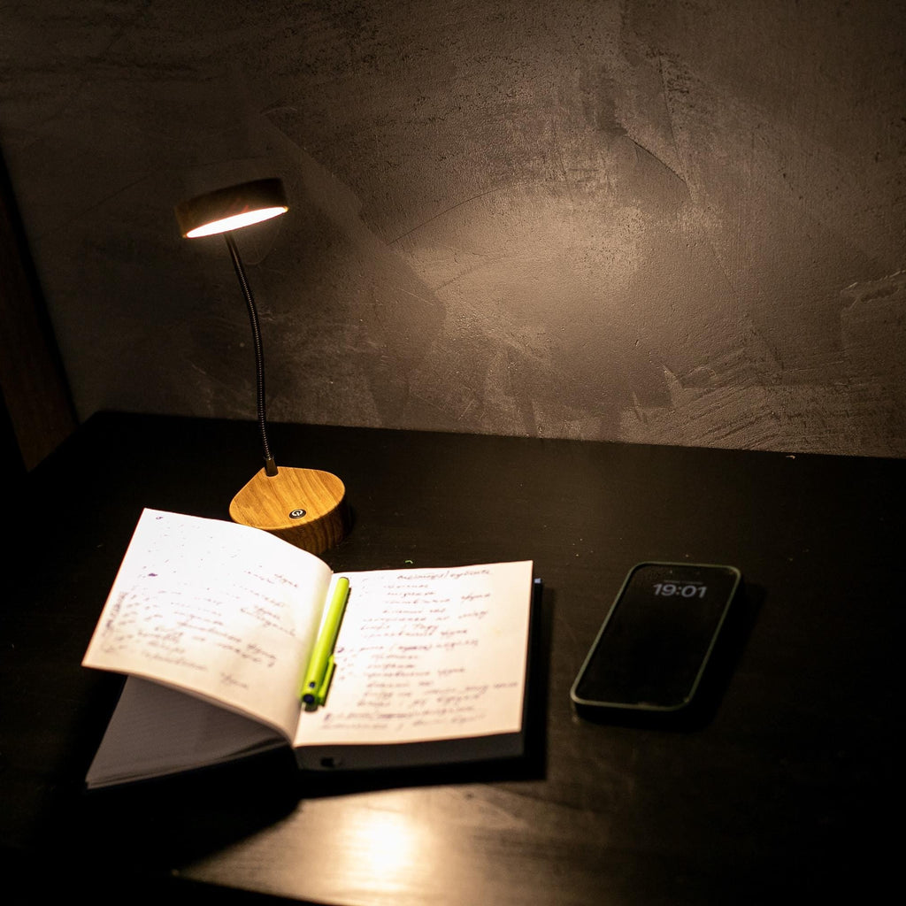 Handmade Wooden LED Desk Lamp, Flexible Reading Light