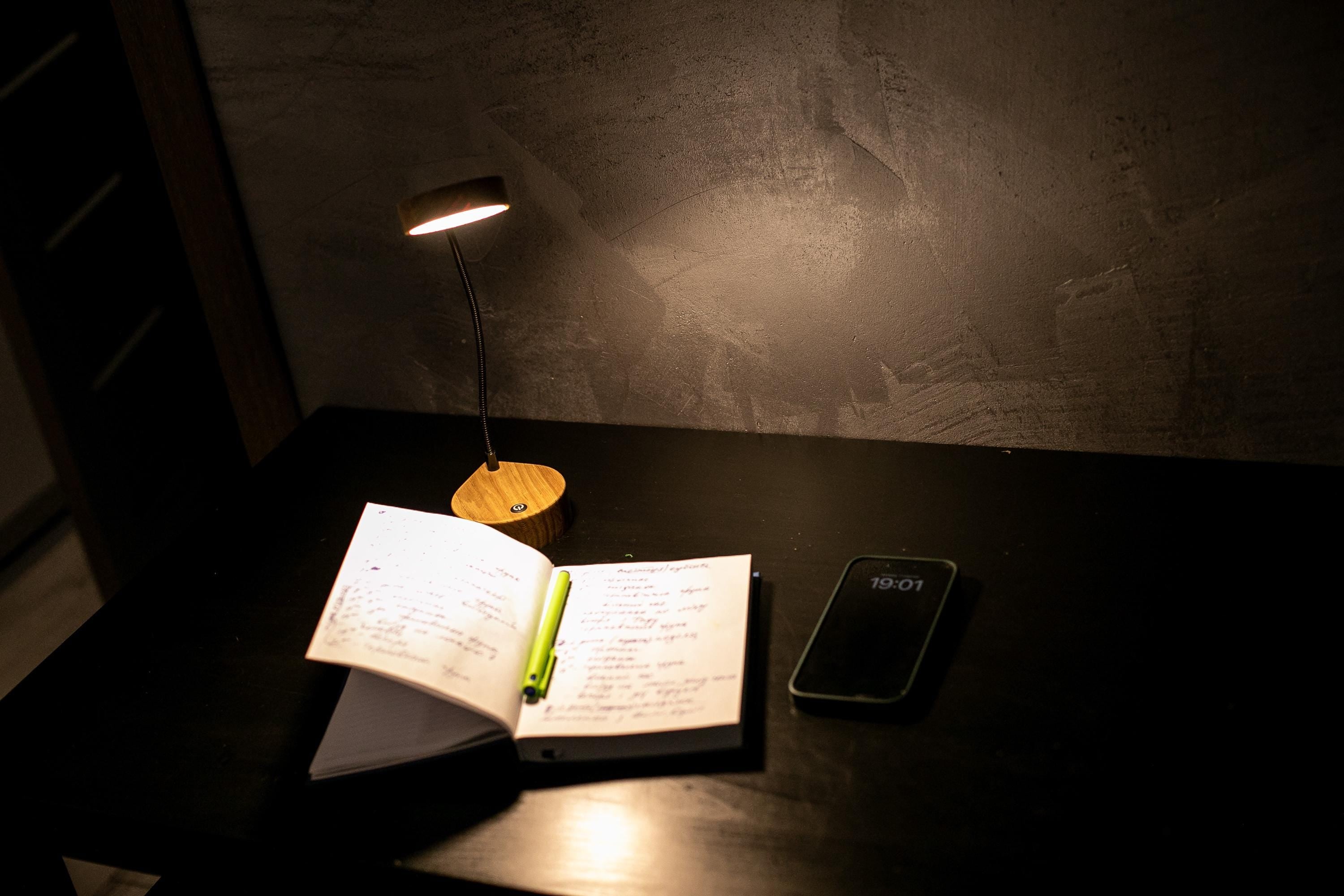 Handmade Wooden LED Desk Lamp, Flexible Reading Light