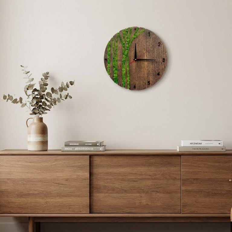 Wood & Moss Wall Clock | Eco Decor Timepiece