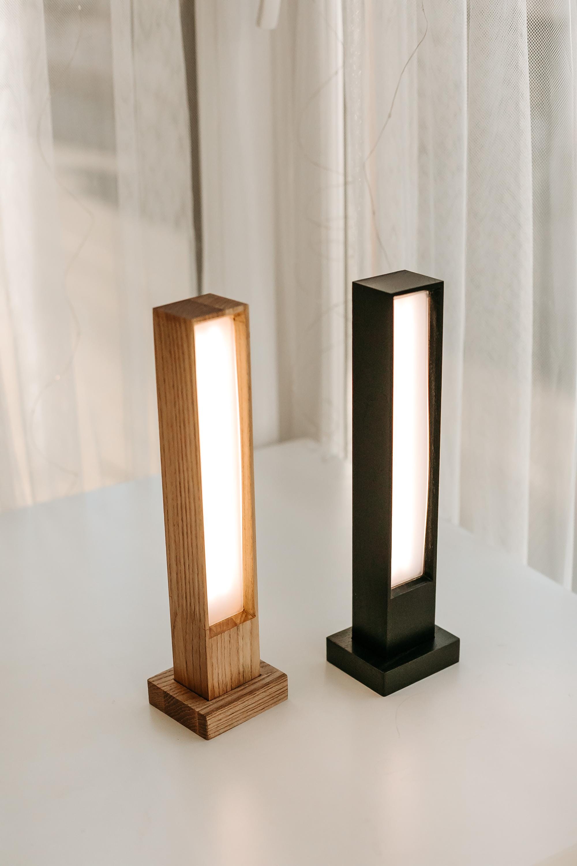 Minimalist Wood Column Lamp, Modern USB Desk Light, Geometric Office Decor