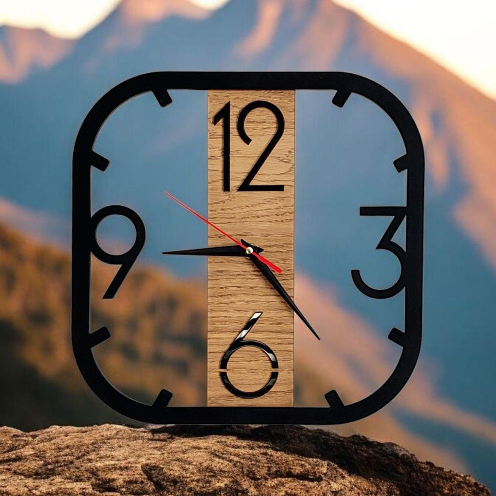 Modern Wooden Wall Clock | Minimalist Square Wall Watch with Large Numbers