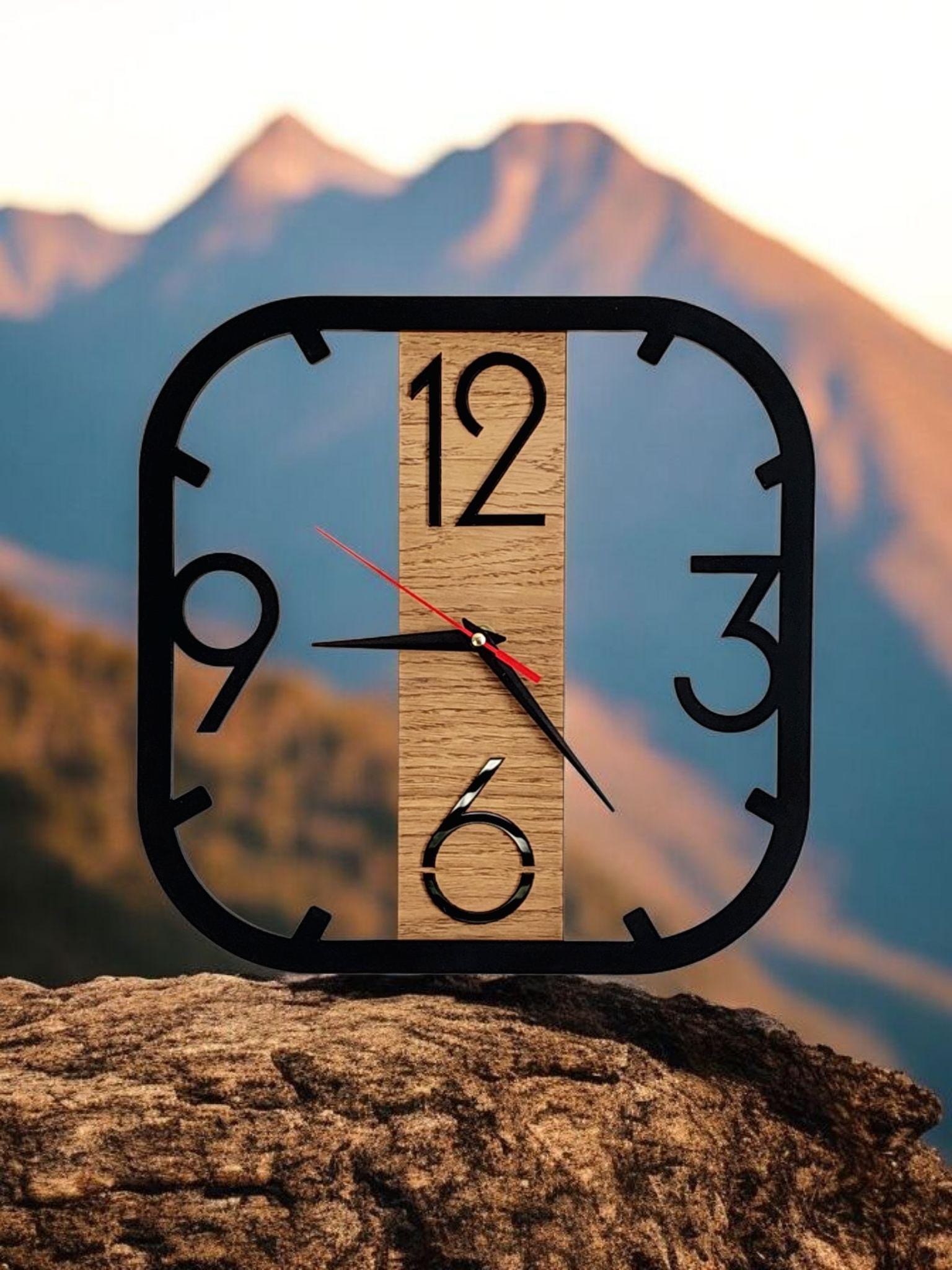 Modern Wooden Wall Clock | Minimalist Square Wall Watch with Large Numbers