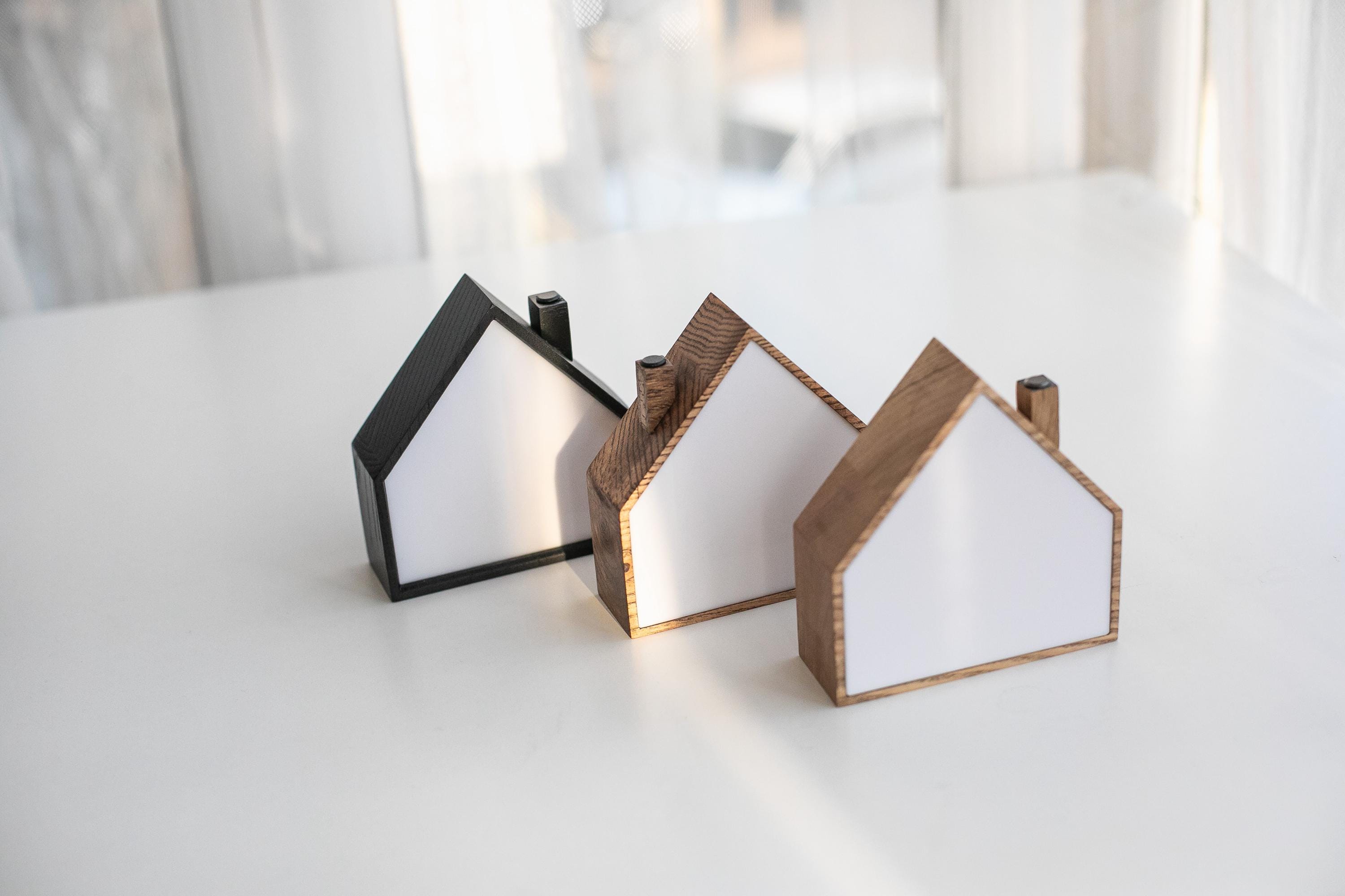 Wooden House Night Light | USB Type-C Powered Table Lamp | Touch Control Desk Light