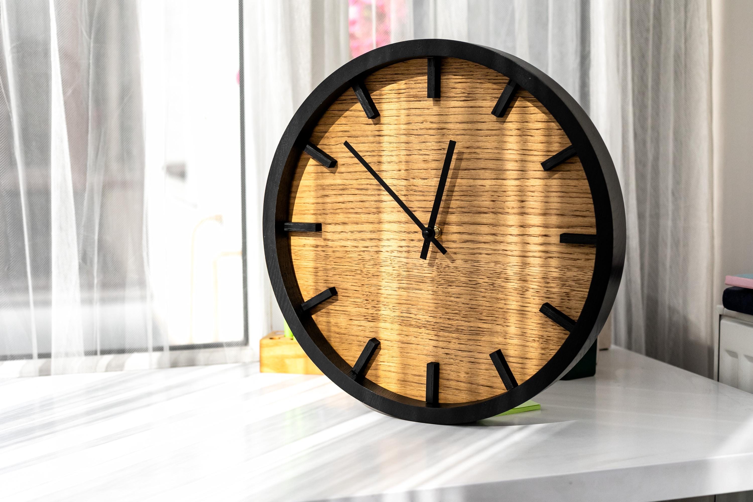 Modern Wood Wall Clock | Round Clock for Living Room | Natural Decor