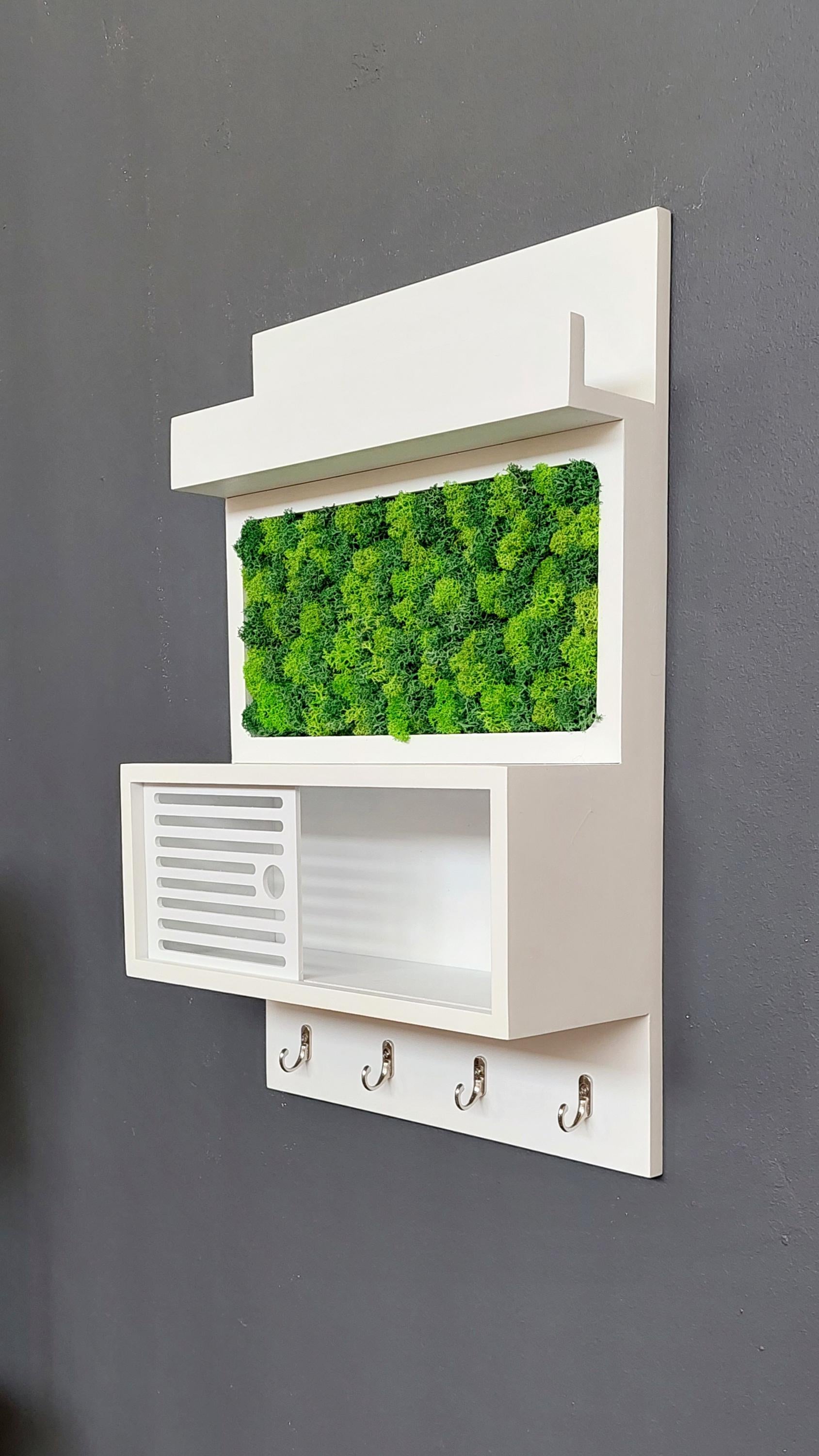 Moss Wall Key Holder with Shelf | Modern Entryway Organizer | Eco Friendly Home Decor
