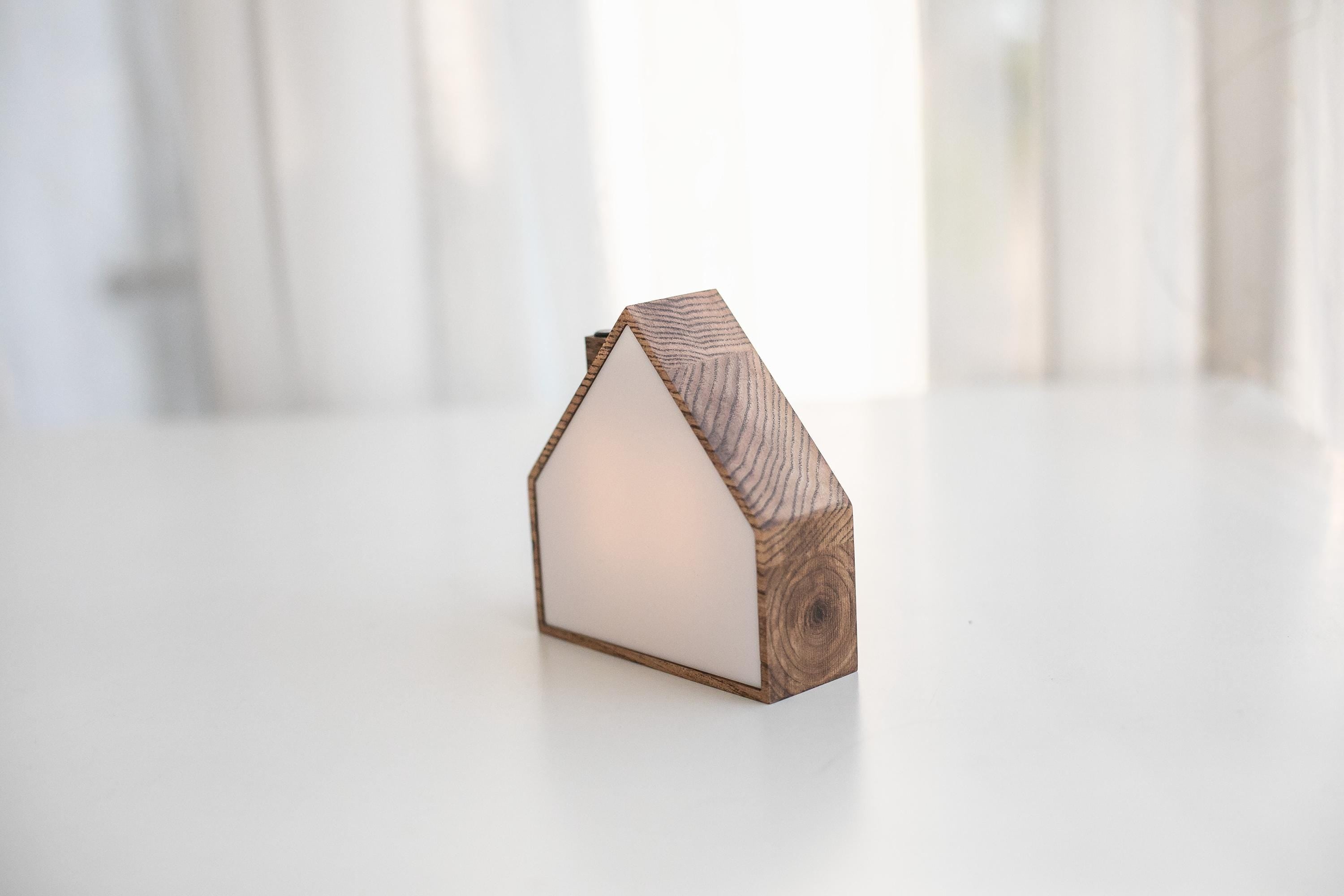 Wooden House Night Light | USB Type-C Powered Table Lamp | Touch Control Desk Light