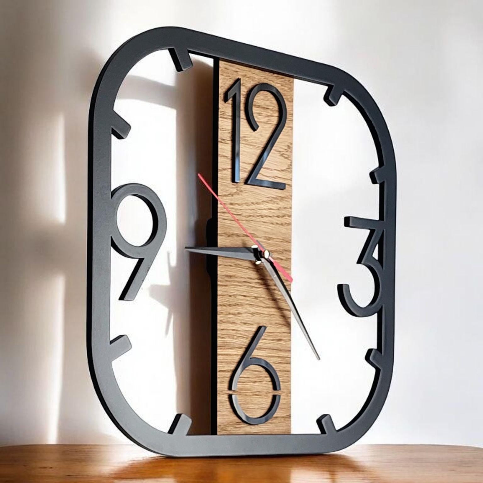 Modern Wooden Wall Clock | Minimalist Square Wall Watch with Large Numbers