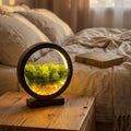 Black Wooden Table Lamp with Preserved Moss