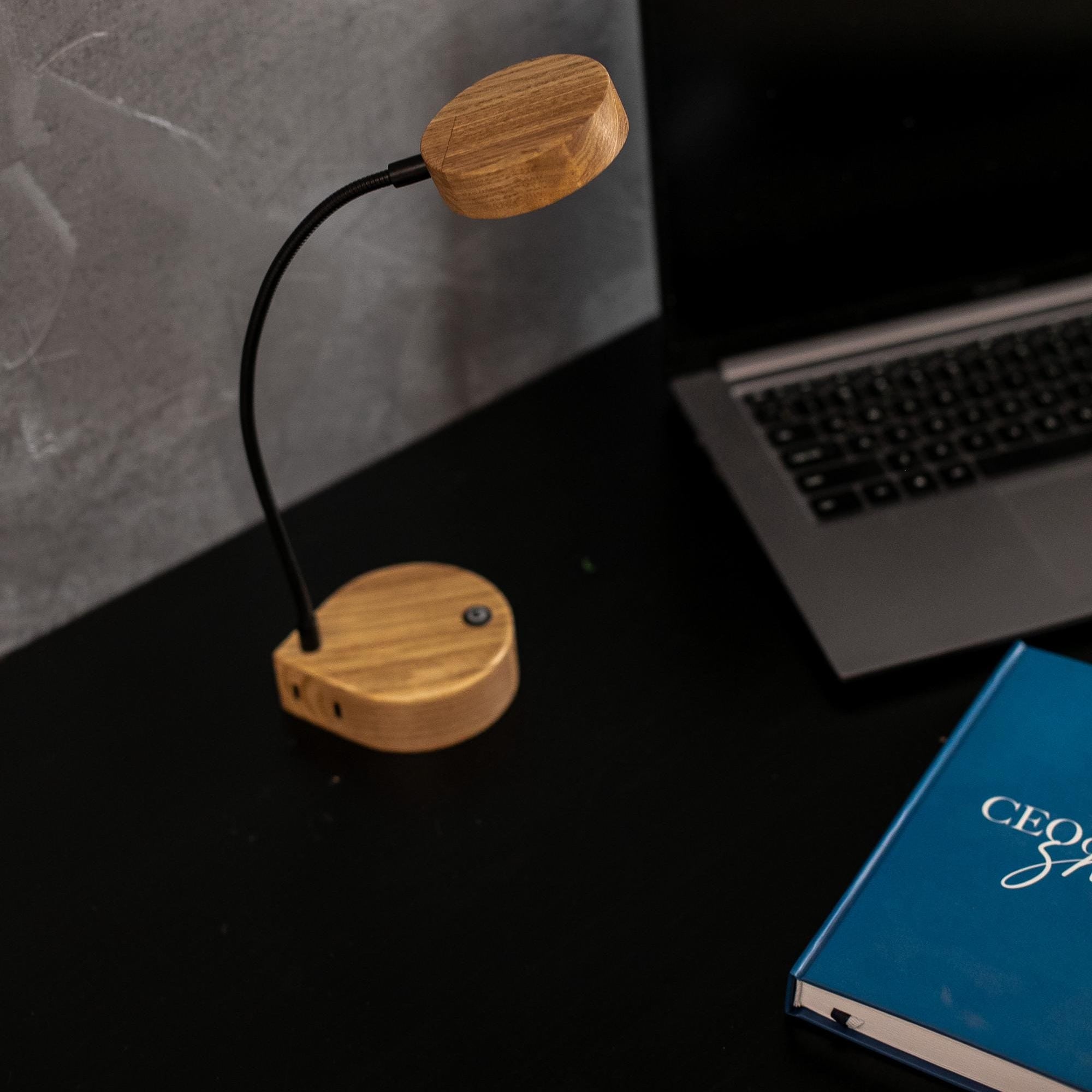 Handmade Wooden LED Desk Lamp, Flexible Reading Light