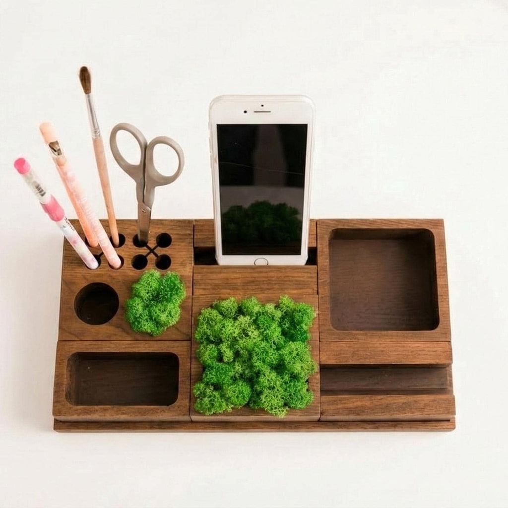 Large Modular 6-Piece Desk Organizer | Ash Wood & Moss