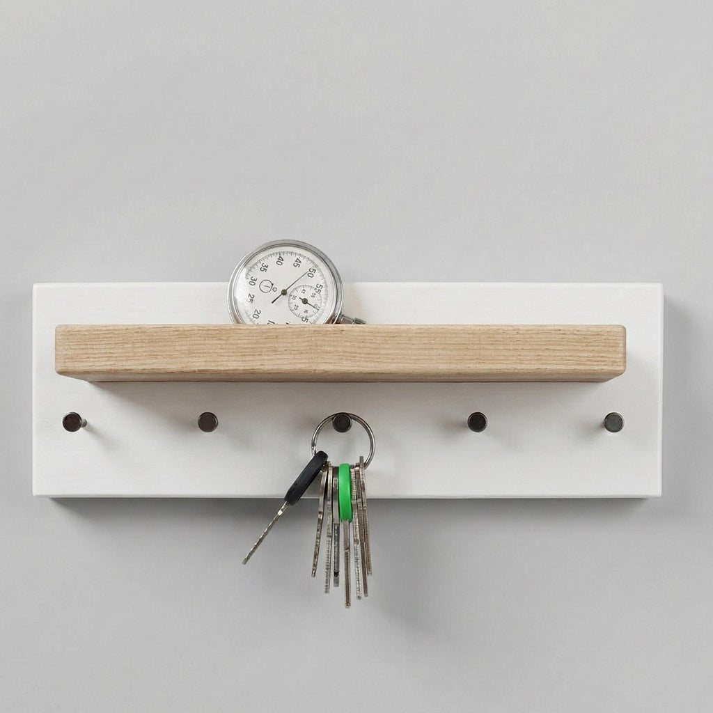 Minimalist Wood Key Holder with Shelf | Entryway Organizer | New Home Gift