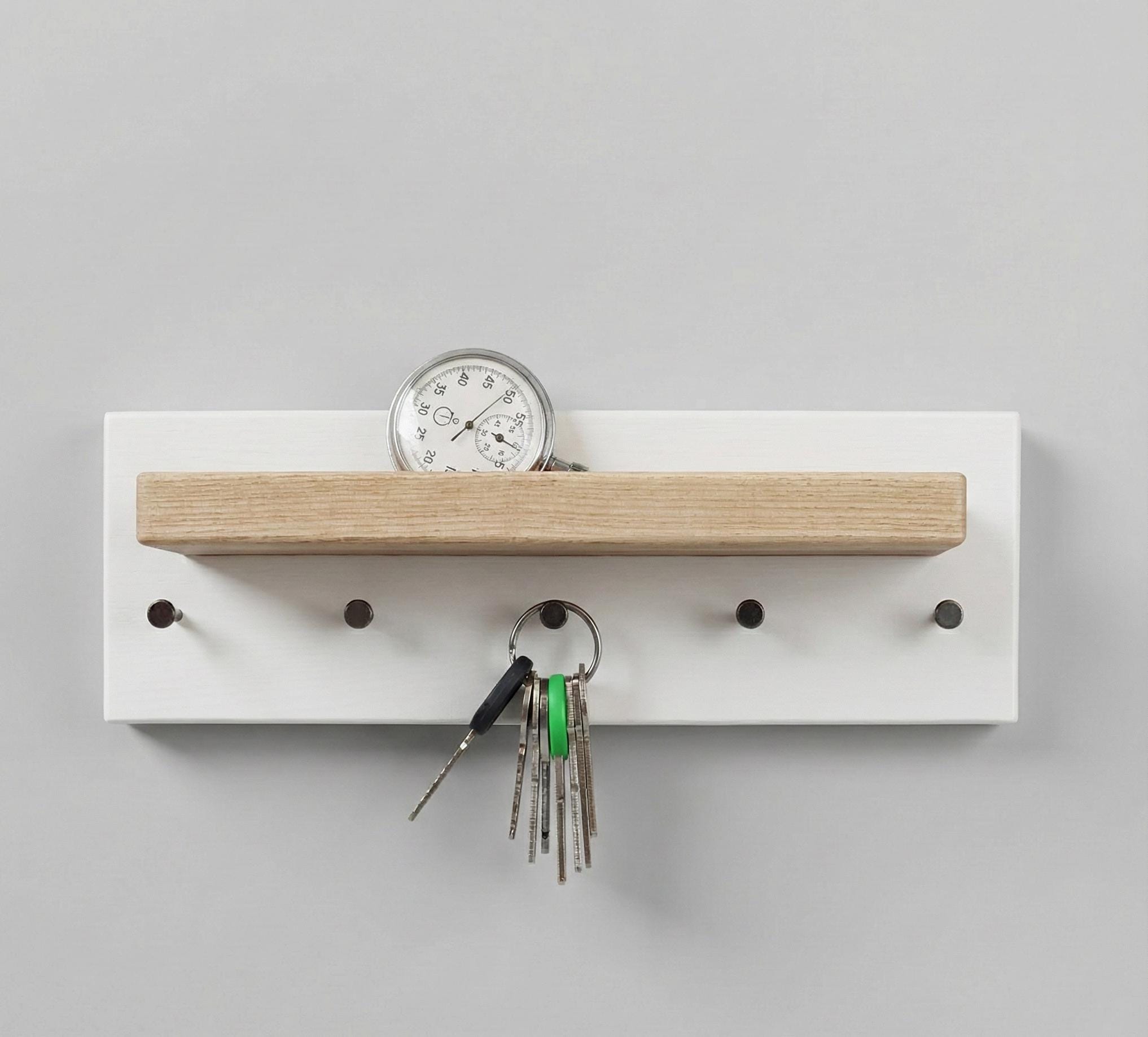 Minimalist Wood Key Holder with Shelf | Entryway Organizer | New Home Gift