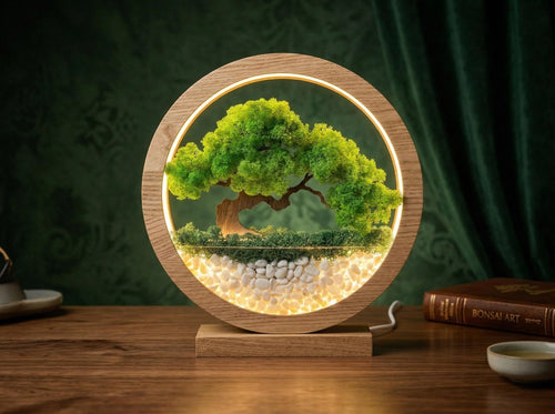Faux Moss Bonsai Lamp, Zen Garden Tree of Life, Preserved Moss, Japandi Decor Nightlight