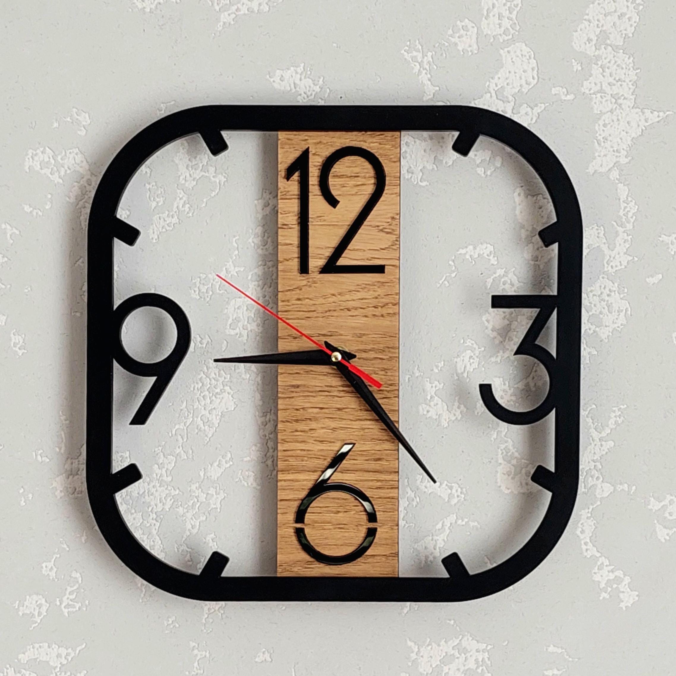 Modern Wooden Wall Clock | Minimalist Square Wall Watch with Large Numbers